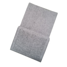 (Light gray) Felt Bedside Table Storage Bag Remote Control Book Organizer Sofa Hanging Tablet Holder