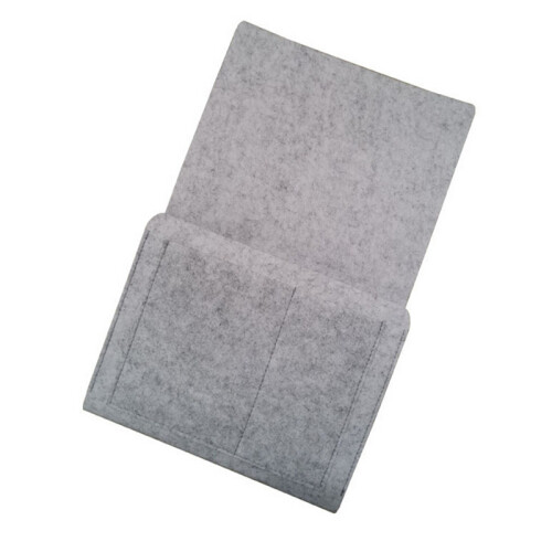 (Light gray) Felt Bedside Table Storage Bag Remote Control Book Organizer Sofa Hanging Tablet Holder