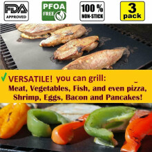 3PCS BBQ Grill Mat Copper Heavy Duty Non-Stick Reusable Grilling Baking Pads