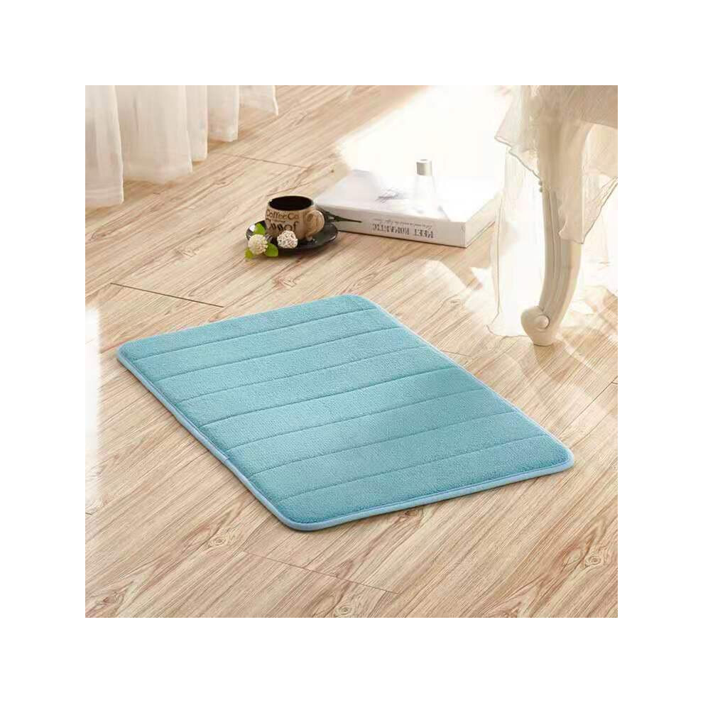 (Light blue) Luxury Coral Fleece Bath Mat - Non-Slip, Water-Absorbent, Memory Foam, Washable Toilet Floor Rug