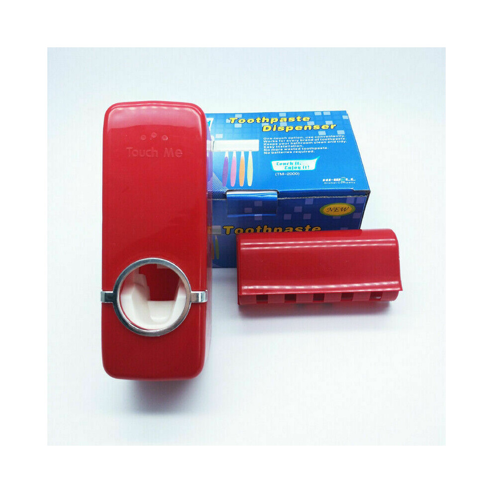 (Red) Wall Mounted Automatic Toothpaste Dispenser Squeezer Toothbrush Stand Holder 115295343791