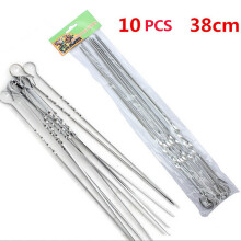 (plating) 10PCS Stainless Steel BBQ Kabob Stick Metal Flat Needles Pin Barbecue Skewer