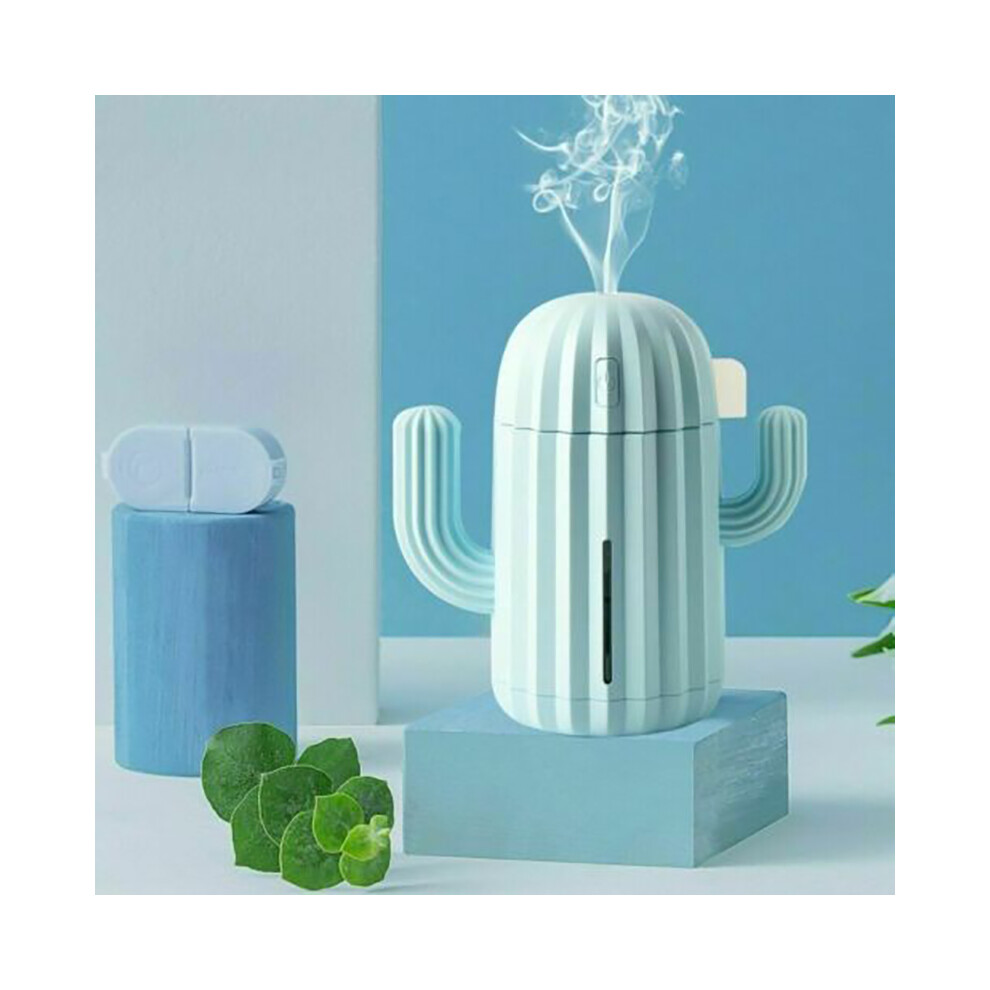 (Light Blue, Battery) 340Ml Cactus Shaped Air Humidifier Essential Oil Aromatherapy Diffuser Led Purifier 320997837787