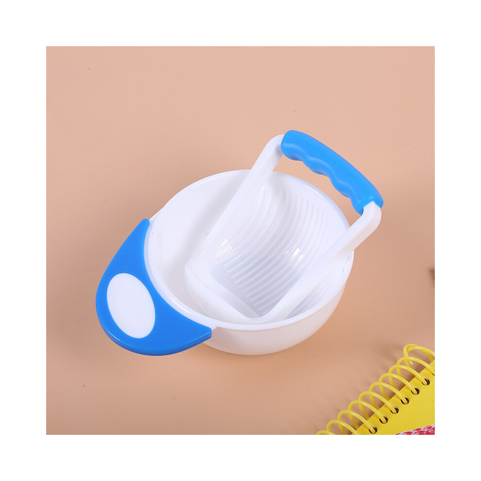 (Blue and white) Baby Infant Learn Dishes Grinding Bowl Kids Handmade Grinding Food Mill
