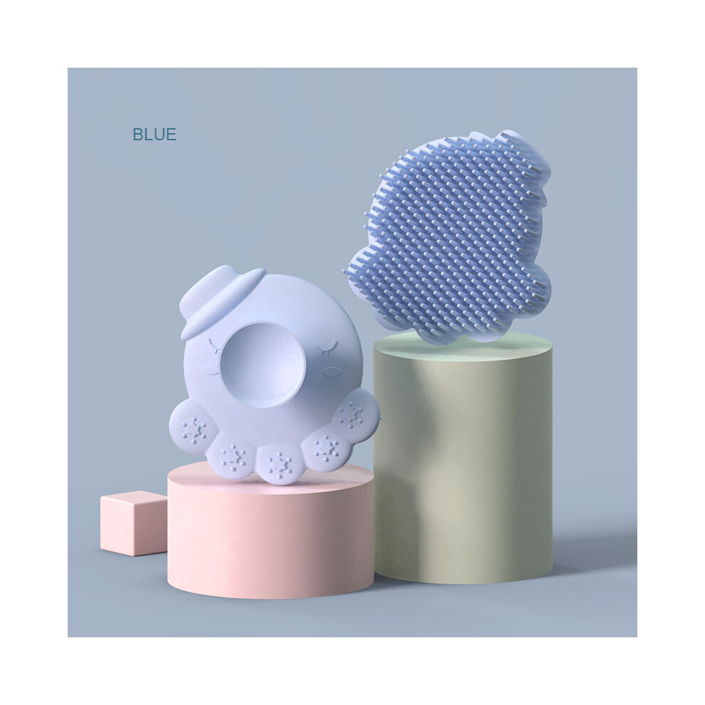 (Blue) Baby Bath Shower Accessories Child Grooming And Health Care Brushes Massage And Combs Bath Brushes For Bathing Kids Silicone Blue