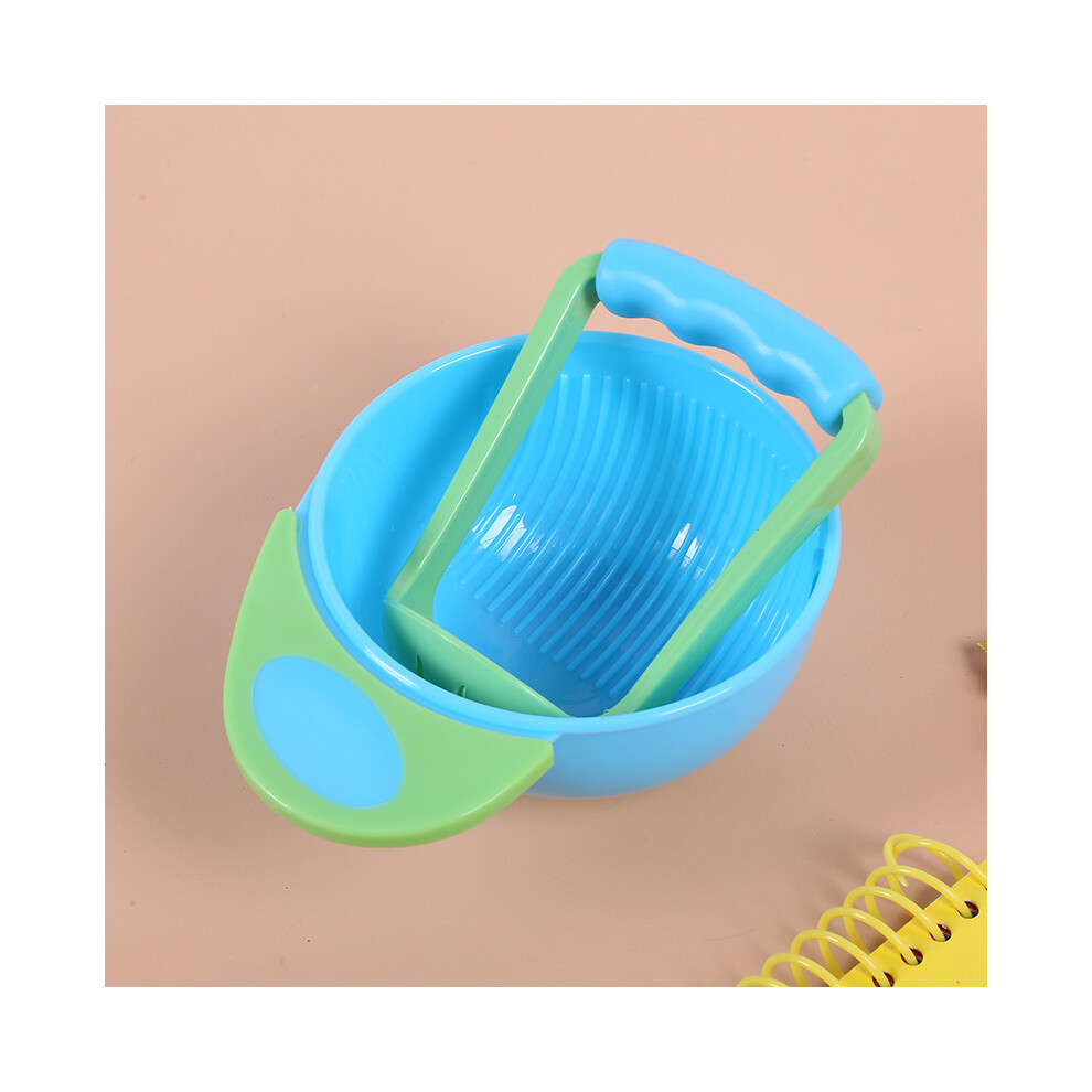 (blue) Baby Infant Learn Dishes Grinding Bowl Kids Handmade Grinding Food Mill