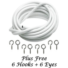 (5m Wire & 6 Hooks & 6 Eyes) Net Curtain Wire White Window Cord Cable With FREE HOOKS & EYES Choose Lengths