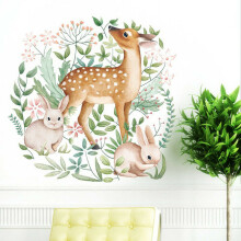 (Deer) Nordic wall sticker deer rabbit fox garland sticker living room painting sti HN