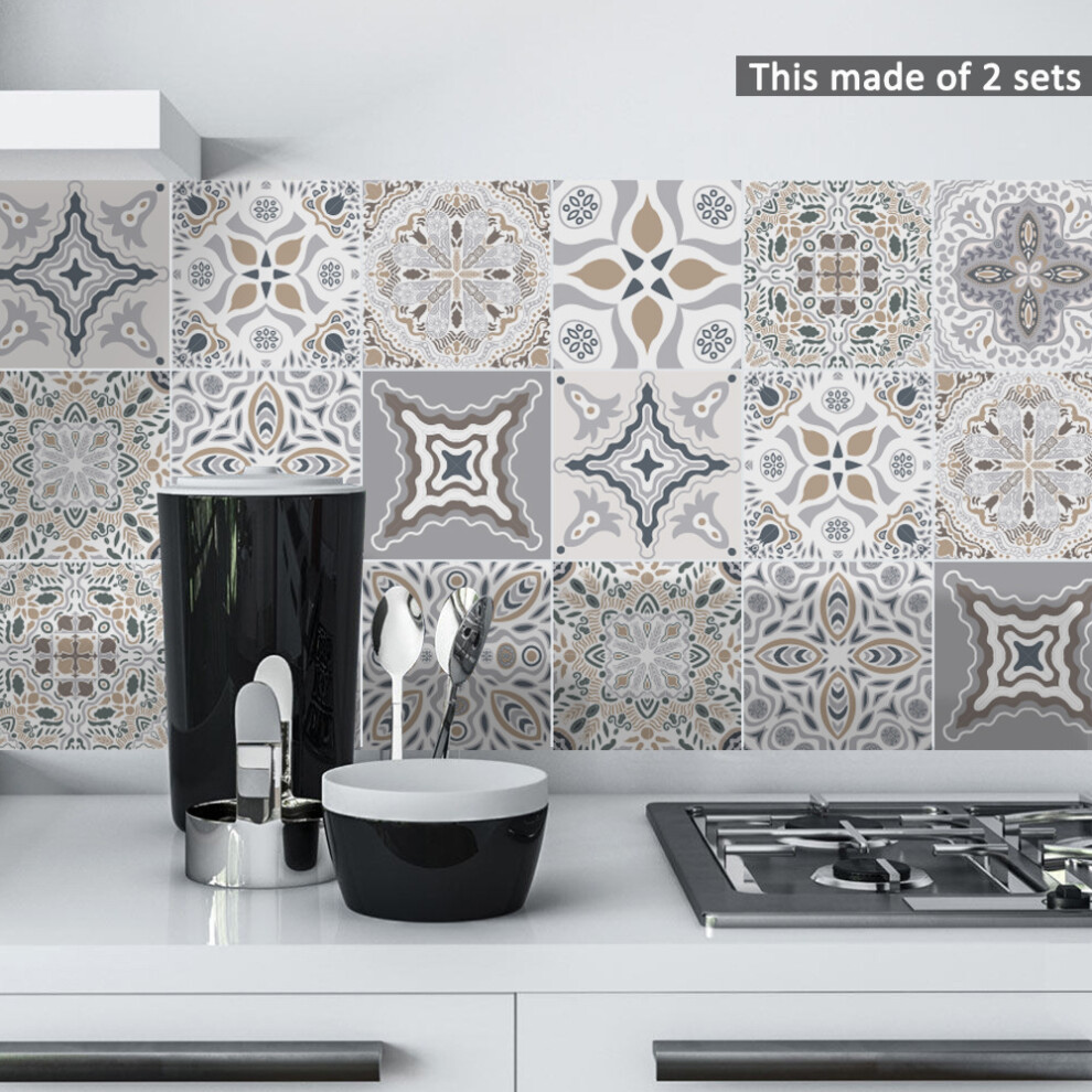 (25*25) Traditional Tile Transfer Stickers Wall Vintage Victorian Moroccan Retro Mosaic