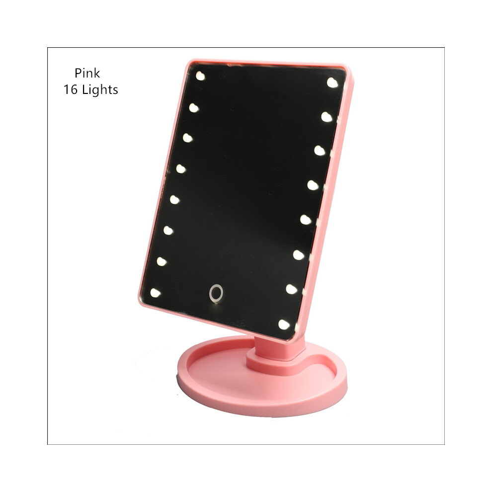 (Pink, 22 Lights) 360?? Rotating Cosmetic Illuminated Desktop Makeup Mirror Touch Screen with 16/22 LEDs