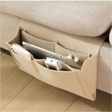(Beige) Felt Bedside Armchair Sofa Book Storage Candy Organizer TV Remote Control Holder