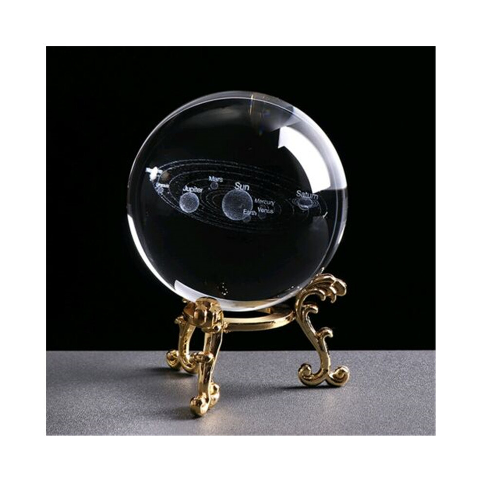 (Crystal Ball + Golden Metal Base) 3D Solar System Crystal Ball Planets Glass Sphere Engraved Globe Miniature 320997840084