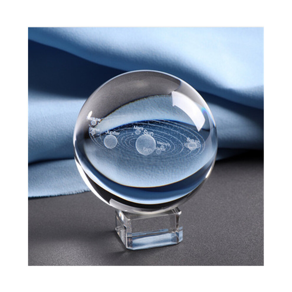 (Crystal Ball + Crystal Base) 3D Solar System Crystal Ball Planets Glass Sphere Engraved Globe Miniature 320997840077