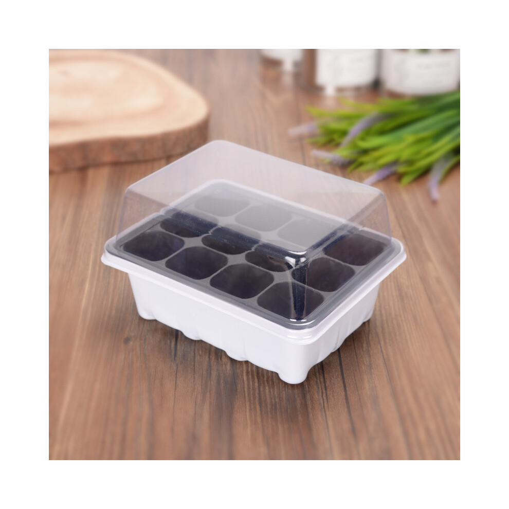 (white) 12-Cell Plant Seedling Starter Tray Three-Piece Nursery Pot Grow Seed Germination Box