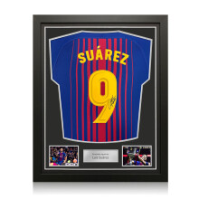 Luis Suarez Signed Original Barcelona 2017-18 Home Football Shirt (Fan Style Print). Standard Frame
