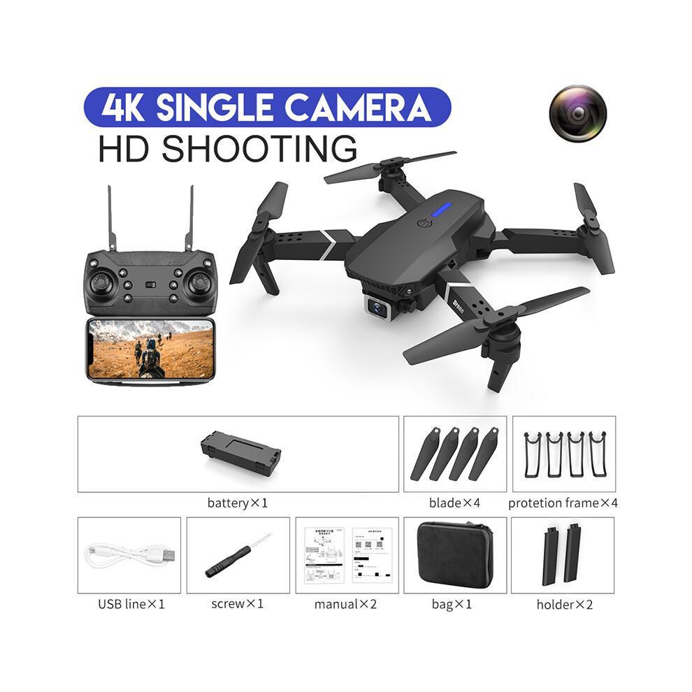 ( Single Lens-4K) Folding Quadcopter E525 Drone Aerial Camera 4K Hd Mini Remote Control Aircraft Toy Black 110691455000