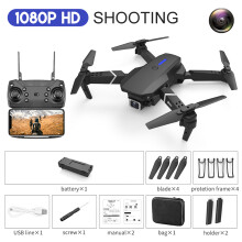 (Black Single lens 1080P) Folding Quadcopter E525 Drone Aerial Camera 4K HD Mini Remote Control Aircraft Toy
