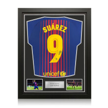 Luis Suarez Signed Original Barcelona 2017-18 Home Football Shirt (Original Print). Standard Frame