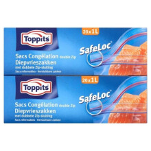 Bolsas de congelación - TOPPITS - SafeLoc Zip - 1 L - 20 piezas - Cierre zip