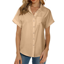 Women's short-sleeved polo shirt, button-down collar,-Brown XXL