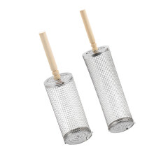 Stainless Steel Barbecue Grills Basket Removable Wood Handle for