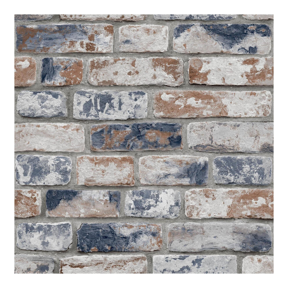 Fresco Distressed Brick Navy And Red Wallpaper - Image 7