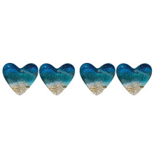 4X Glas-Strand-Taschenherz, Taschenherz-Strandglas-Token, Geschmolzenes Glas-Herz-Taschen-Token, Handgefertigter Seeglas-Stern