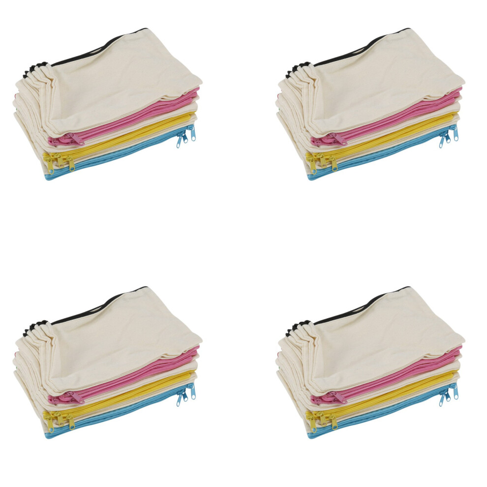 72 Pieces Canvas Makeup Bag Multipurpose Cosmetic Bag Travel Toiletry Pouch Pen Coin Bag Blank DIY Bag with Zipper