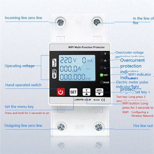 2X 63A TUYA WiFi  Earth Leakage über Under Voltage Protector Relay Circuit Breaker Timer  Powers KWh Meter 2