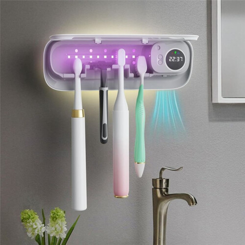 Toothbrush Sterilizer Hot Air Drying Timed Sterilization Toothbrush Sterilizer Box Punch-Free Clock Display 1