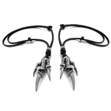 2X Alloy Leather Pendant Necklace Dragon Claw Gothic Adjustable 16 - 26 Inch Chain , Woman Silver Black Color