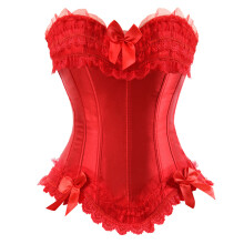 Women's Victorian Strapless Overbust Corset Bustier-Red XL