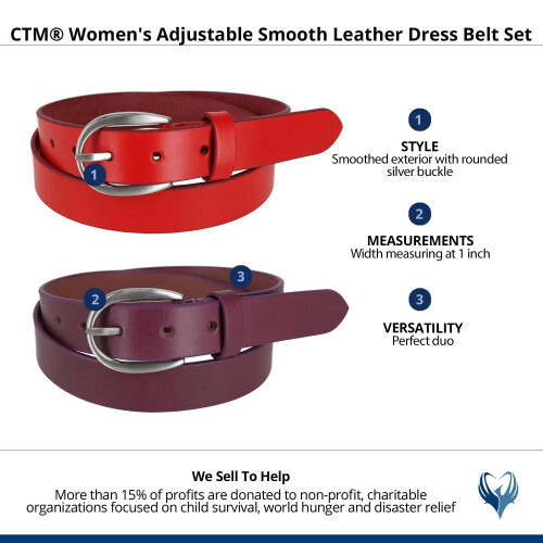 CTM Women's Adjustable Smooth Leather Dress Belt Set 1