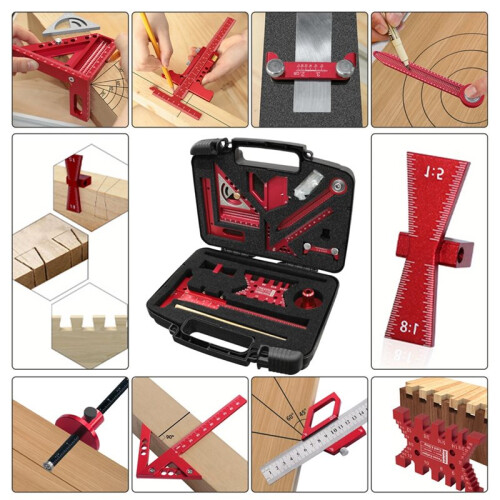 10pcs Woodworking Square Kit with T-Square Positioning Block Compass Honing Guide 1