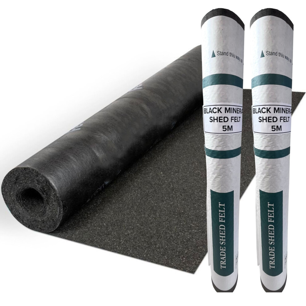 (Black) 2 Rolls Heavy-Duty Mineral Shed Roofing Felt (5M X 1M) 5061027359033