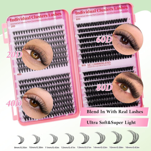 LASHSUN Cluster Lashes Kit Eyelash Extensions (20D+40D+60D+80D Kit,9-16mm) 1