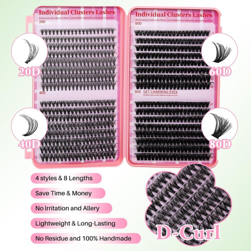 LASHSUN Cluster Lashes Kit Eyelash Extensions (20D+40D+60D+80D Kit,9-16mm) 2