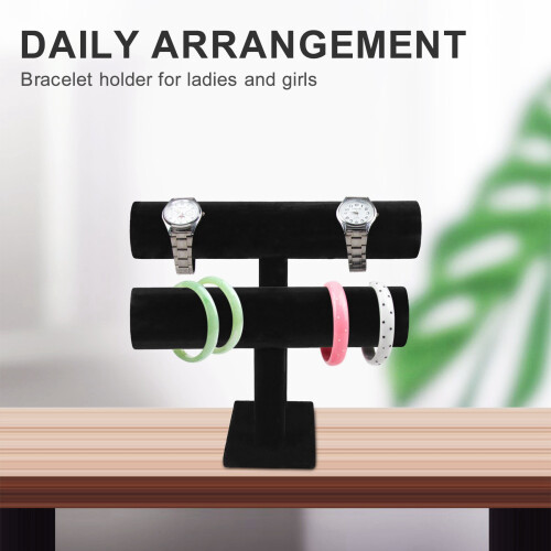 2-Tier Bangle Bracelet Display Holder T-Bar Stand Black 2