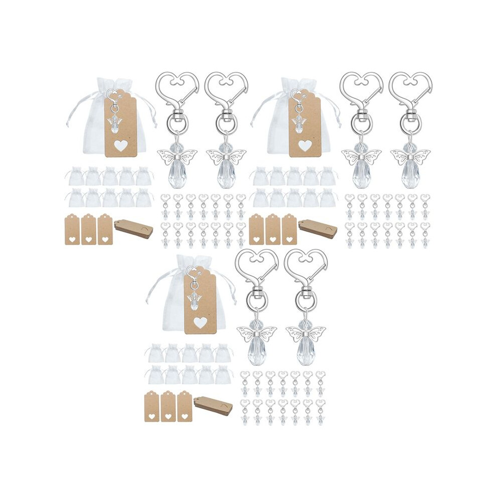 90 Pcs Angel Keychain Souvenir Wedding Gifts Baby Shower Favor Gifts Set with Tag Drawstring Candy Bag