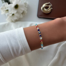 Elegant Evil Eye Beaded Bracelet – Handmade Artisan Charm with Vivid Colors