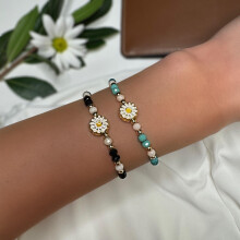 Women’s Beaded Bracelet with Flower Charm Adjustable Fit