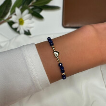 Gold Plated Heart Bracelet – Blue Beads, Adjustable Fit
