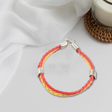 Bracelet Jewelry Alloy Leather Flag Spain for Men and Women - Width 1.4 cm - Length 21.5 cm Yellow Red