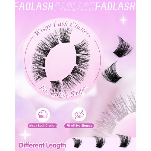 FADLASH 0.07mm D Curl 8-16mm Mixed Length Beginner Friendly Soft Wispy Cluster Lashes DIY Eyelash Extensions 1