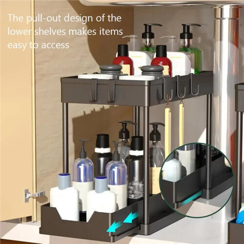 Under Sink Organizer Storage, Kitchen Organization Rack with Double Sliding Cabinet Drawers Multi-Purpose Storage Shelf 2