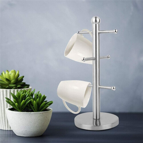 Stainless Steel Mug Rack, Tree Shape Cup Holder with Protective Beads for Kitchen Organization 1