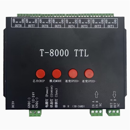 T-8000 TTL LED Pixel Controller DC5/12-24V with 2GB  Card for Various LED Strip Lights