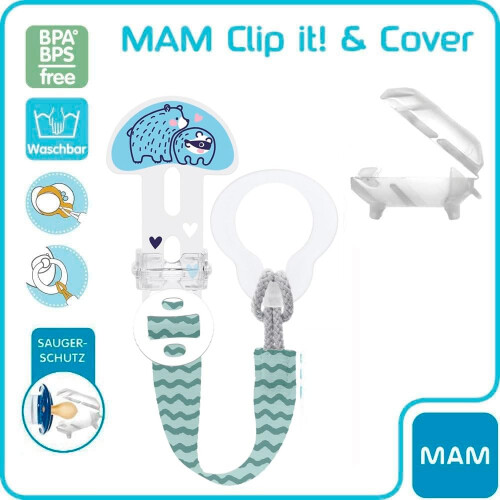 MAM Verdes Mam Pacifier Clip, Pacifier Tape with Protective Pack, Adjustable Length, Washable 1