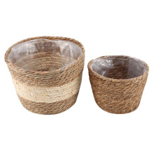 2PZ Cesto Portaoggetti nel Paglia Fatto un Mano Vaso da Fiori da Pavimento nel Rattan Contenitore per Piante nel Vaso da Fiori per Interni