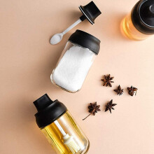 Condiment Container Seasoning Box Set of 2 Spice Jars Salt Sugar Glass Condiment Pots Transparent Storage Black